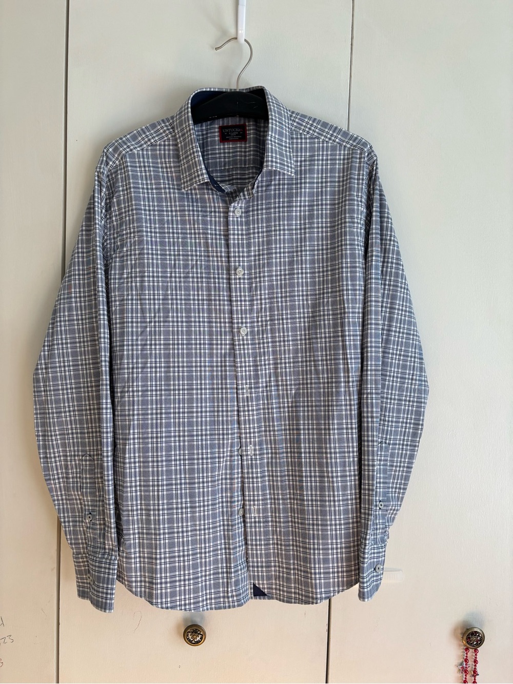 UNTUCKit Gray and White Plaid Button-Down Shirt